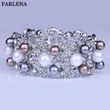 Silver Flower Cuff Bangle Rhinestone Crystal Bracelet