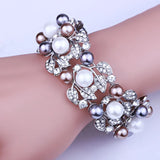 Silver Flower Cuff Bangle Rhinestone Crystal Bracelet