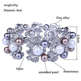 Silver Flower Cuff Bangle Rhinestone Crystal Bracelet