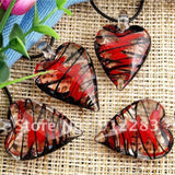 6PCS Red Heart Lampwork Glass Pendant Necklace