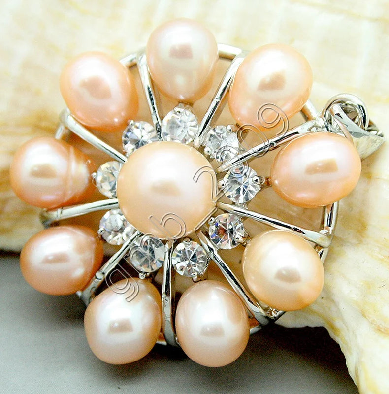 Pink Freshwater Pearl Crystal Corolla Pendant