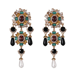 Vintage Simulated Pearls Earrings Crystal Statement Dangle Drop Earring