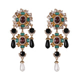 Vintage Simulated Pearls Earrings Crystal Statement Dangle Drop Earring