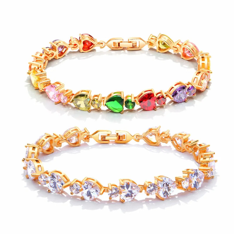 Colorful Stone Bridal Heart Bracelet for Women