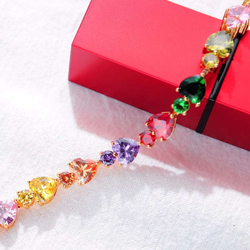 Colorful Stone Bridal Heart Bracelet for Women