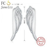 925 Silver Angel Feather Wings Zirconia Stud Earrings for Women