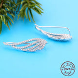 925 Silver Angel Feather Wings Zirconia Stud Earrings for Women