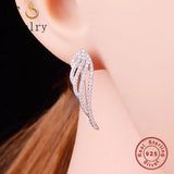 925 Silver Angel Feather Wings Zirconia Stud Earrings for Women