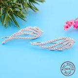 925 Silver Angel Feather Wings Zirconia Stud Earrings for Women
