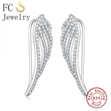 925 Silver Angel Feather Wings Zirconia Stud Earrings for Women