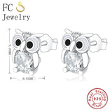 925 Silver Owl Zirconia Stud Earring Enamel Eye Piercing Brinco
