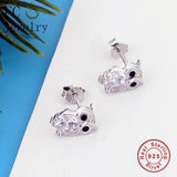 925 Silver Owl Zirconia Stud Earring Enamel Eye Piercing Brinco