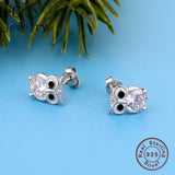 925 Silver Owl Zirconia Stud Earring Enamel Eye Piercing Brinco