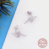 925 Silver Ballet Dancer Crystal Stud Earring Women Pendientes