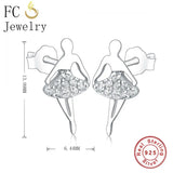 925 Silver Ballet Dancer Crystal Stud Earring Women Pendientes