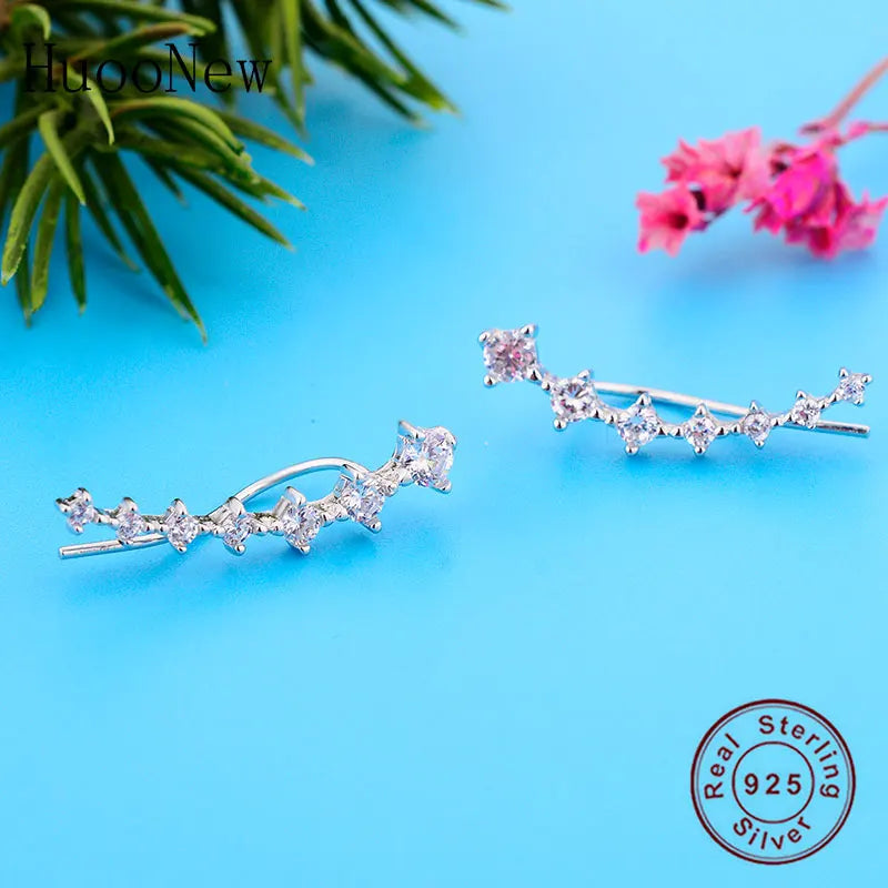 925 Silver Punk Geometric Circle CZ Stud Ear Cuff for Valentine
