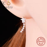 925 Silver Punk Geometric Star Zirconia Stud Earring Ear Cuff Climber