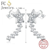 925 Silver Punk Geometric Star Zirconia Stud Earring Ear Cuff Climber