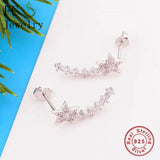 925 Silver Punk Geometric Star Zirconia Stud Earring Ear Cuff Climber