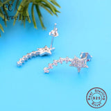 925 Silver Punk Geometric Star Zirconia Stud Earring Ear Cuff Climber