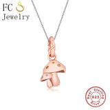 925 Silver Rose Mushroom Yellow Zirconia Pendant Necklace Women Chain Choker