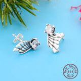 925 Silver Vintage Feather Angel Wings Crystal Stud Earring Women