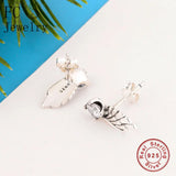 925 Silver Vintage Feather Angel Wings Crystal Stud Earring Women