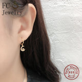 925 Sterling Silver Moon Star Hoop Earring with Zirconia for Women