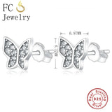 Real 925 Silver Butterfly Zirconia Stud Earrings for Women