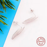 Real 925 Silver Leaf Zirconia Stud Earring for Women