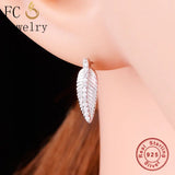 Real 925 Silver Leaf Zirconia Stud Earring for Women
