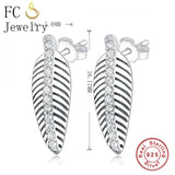 Real 925 Silver Leaf Zirconia Stud Earring for Women