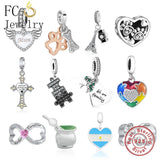 925 Silver Angel Wings Dog Paw Puzzle Cross Infinity Bead Bracelet