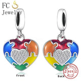 925 Silver Autism Puzzle Piece Heart Bead for Pan Charms Bracelet