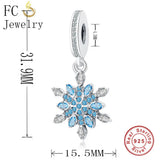 925 Silver Crystal & CZ Christmas Snowflake Pendant Flower Beads Charm Bracelet