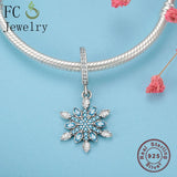 925 Silver Crystal & CZ Christmas Snowflake Pendant Flower Beads Charm Bracelet