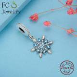 925 Silver Crystal & CZ Christmas Snowflake Pendant Flower Beads Charm Bracelet