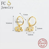 925 Silver Elephant Eye CZ Bead Hoop Earrings