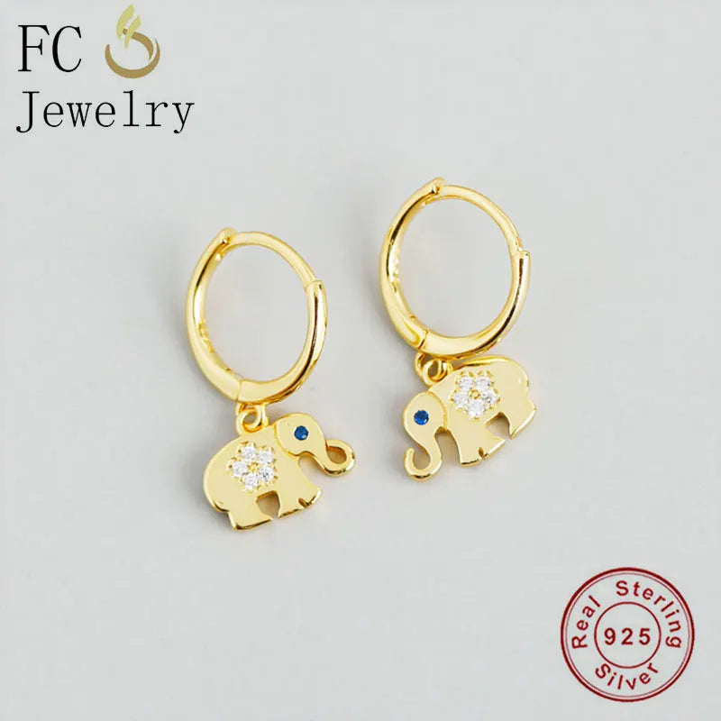 925 Silver Elephant Eye CZ Bead Hoop Earrings