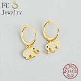 925 Silver Elephant Eye CZ Bead Hoop Earrings