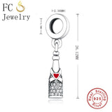 925 Silver Breast Cancer Awareness Beer Champagne Bottle Pendant Necklace