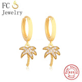 925 Silver Palm Tree Pendant & Hoop Earring Set