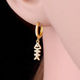 925 Silver Fish Bone CZ Piercing Hoop Earrings