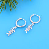 925 Silver Fish Bone CZ Piercing Hoop Earrings