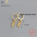 925 Silver Fish Bone CZ Piercing Hoop Earrings