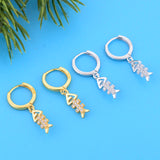 925 Silver Fish Bone CZ Piercing Hoop Earrings