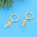 925 Silver Fish Bone CZ Piercing Hoop Earrings