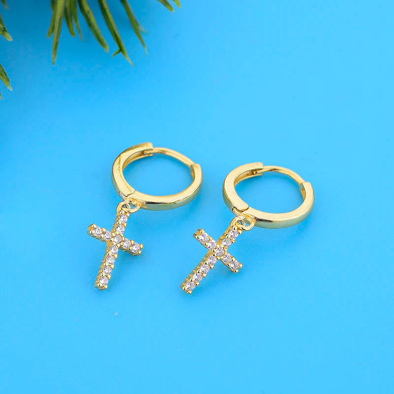 925 Silver Cross Pendant & Zirconia Earrings Set