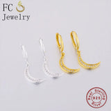 925 Silver Moon Crescent Zirconia Hoop Earrings for Women