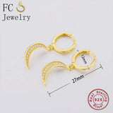925 Silver Moon Crescent Zirconia Hoop Earrings for Women